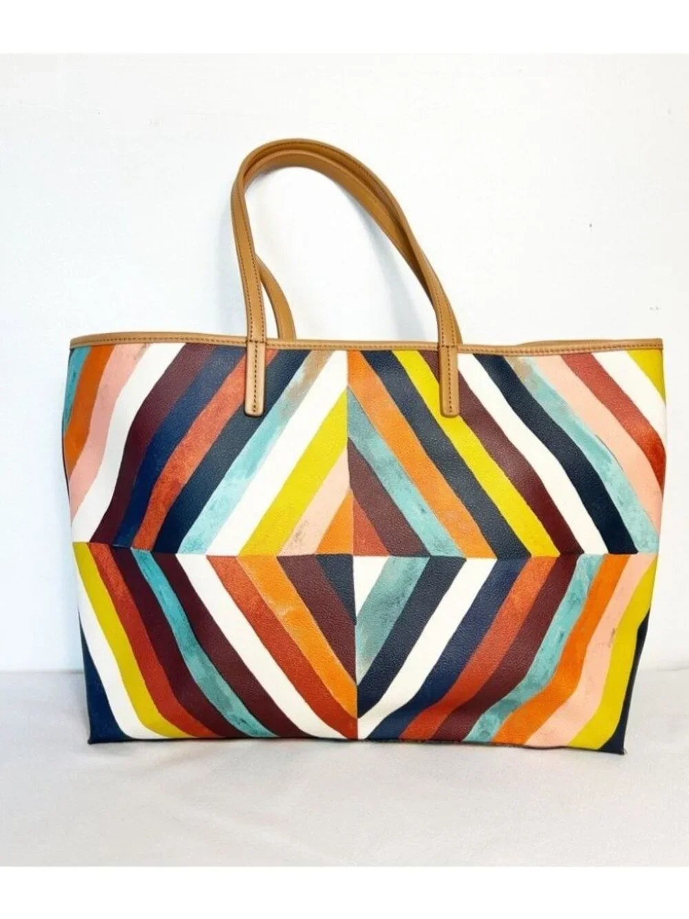 Tory Burch Kerrington Square Striped Large Tote in Diamond Combo